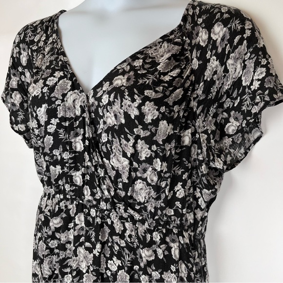 Lucky Brand Dress XL Black Floral Print Maxi Viscose Partial Lining Surplice - Picture 6 of 16